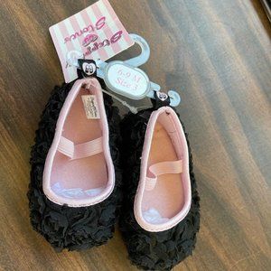 Baby Girl Flat Shoes Slip-on Black Pink 6-9 Months NWT